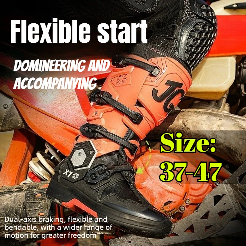 JG WOLVES X7‑Upgraded Biaxial‑Hinge Motorcycle Boots Men, Anti‑Slip Impact‑Resistant Off‑Road Motocross Riding Shoes botas moto