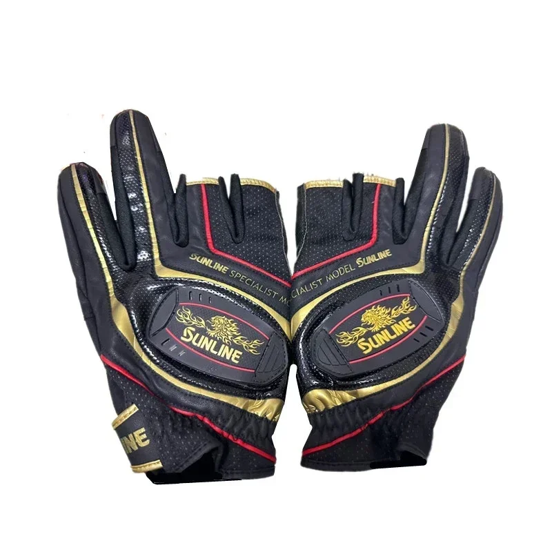 Sunline guantes de pesca de cuero antideslizantes, transpirables, corte de 3 dedos, deportes al aire libre, ciclismo, resistentes al desgaste