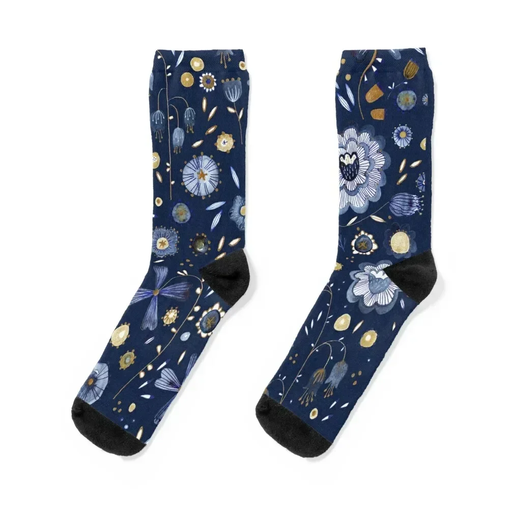 

Indigo Flower Midnight Socks cute Christmas Toe sports funny gift Socks Women Men's