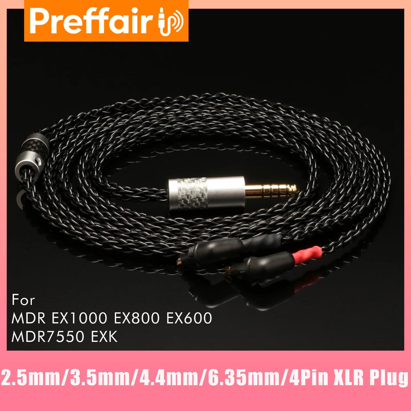 Preffair HIFI Audio Cable 8Cores Earphones Cable 3.5mm OCC Copper Gold-plated Plug for MDR-EX600 EX800 EX1000 MDR-7500 iem cable