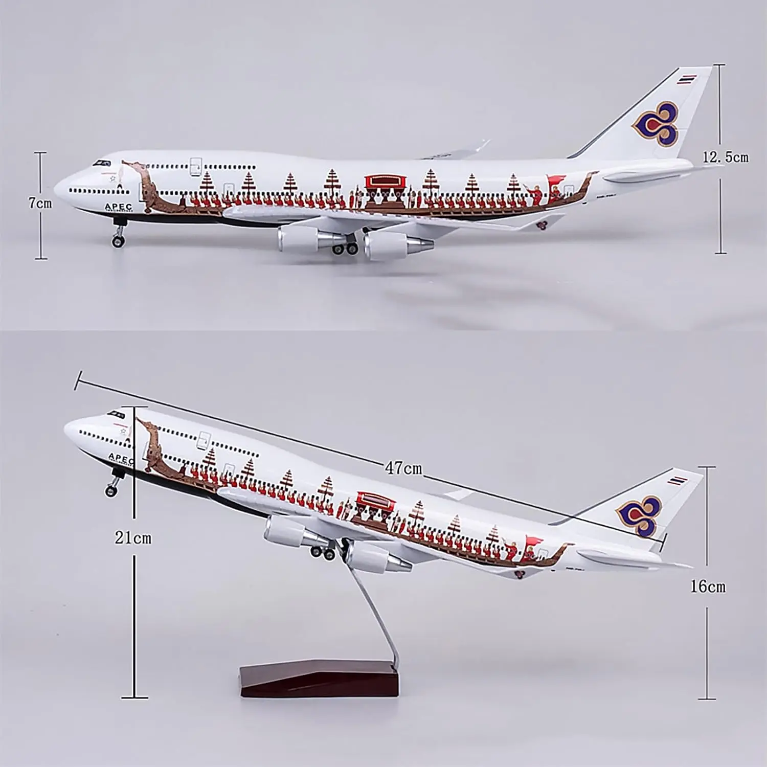 47cm Toys Airplane Scale 1:150 Thai Dragon Boat Airways B747 Aircraft Diecast Plastic Model Plane With Lights Assemble Gift Boys