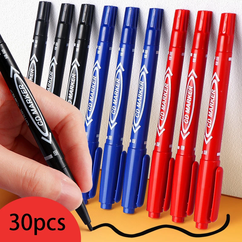 

30Pcs Permanent Double Head Marking Pen Waterproof Ink Fine Spot Black Blue Red Ink 0.5/1.0mm Round Head Fine Color Marking Pen