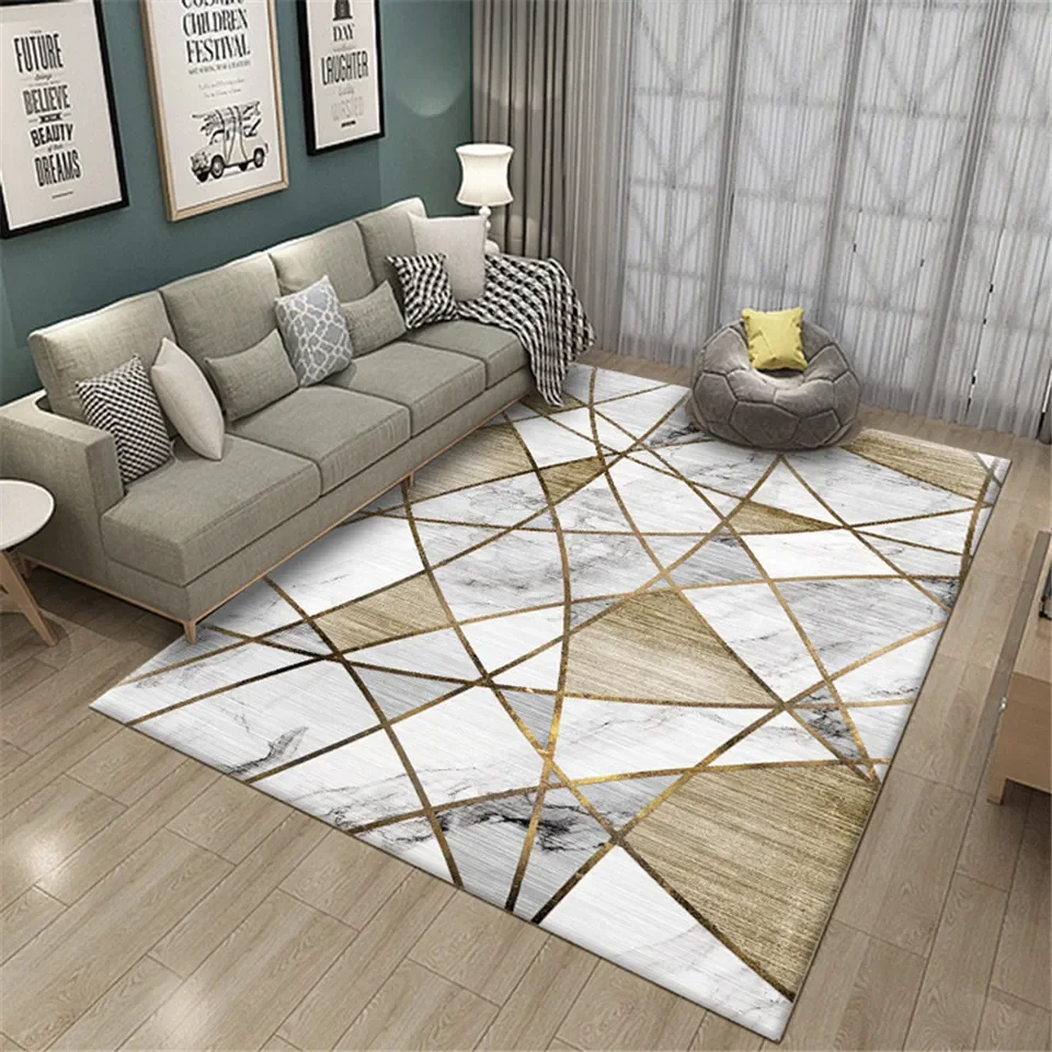 

Modern Marble Geometric Gold Line Flannel Rug Soft Non-Slip Washable Area Carpet for Living Room Bedroom Home Decor