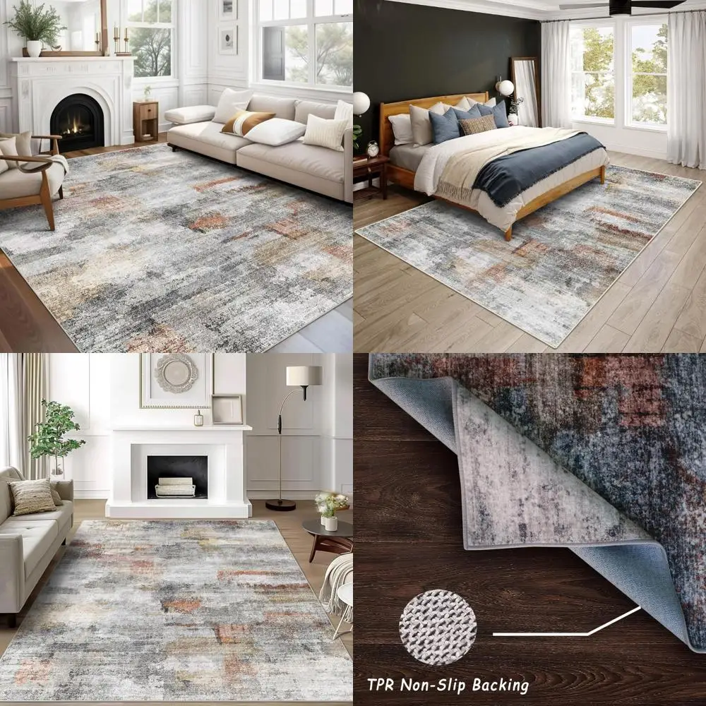 

Modern Abstract 9x12 Rug, Lightweight Non-Slip Washable Area Rug for Living Room