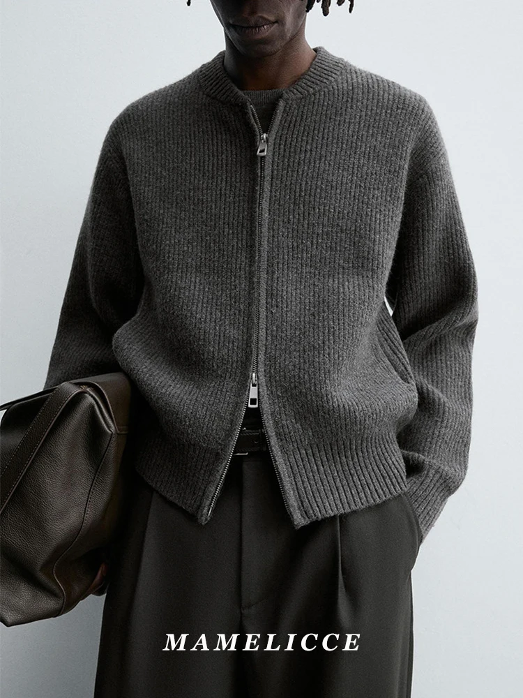 

MAMELICCE Original design Round neck loose structure knitted cardigan sweater Coat man preppy style zipper Sweaters tops