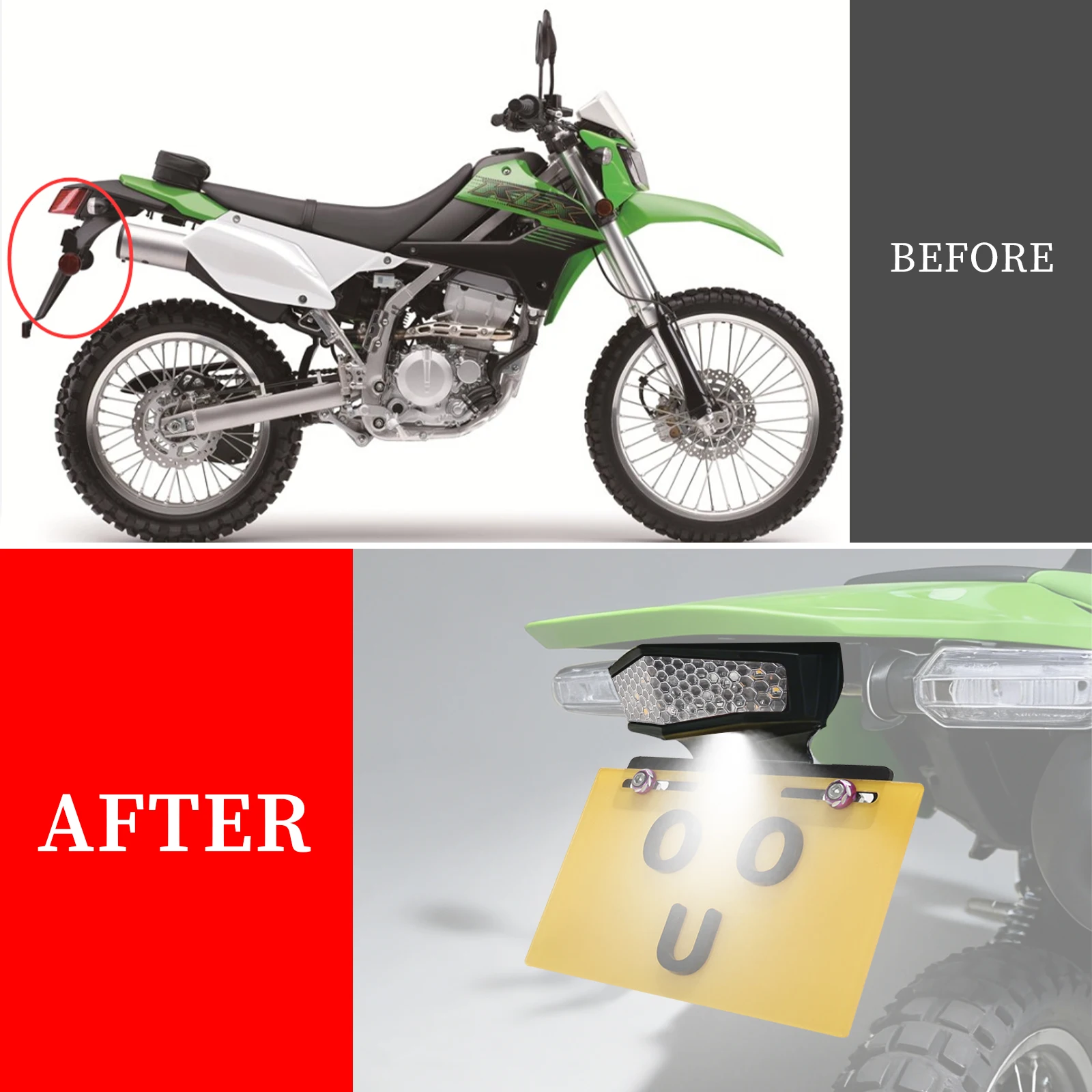 Aluminum Clear Fender Eliminator tail tidy With LED Brake &License Plate Light For Kawasaki KLX250/KLX300SM 2009-2024