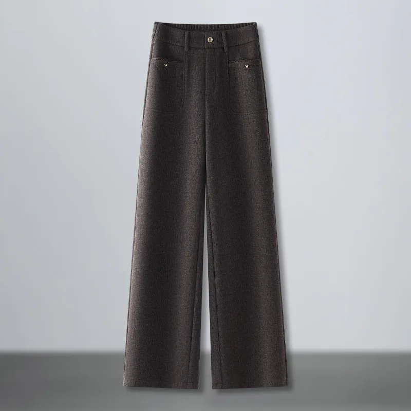 2026 New Fashion Autumn Winter Woolen Wide-leg Pants Women's Loose Casual Trousers High-waisted Thicken Wool Straight Suit Pants