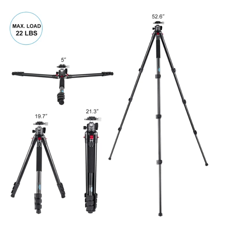 CAVIX AT2542 Detachable Centre Column Monopod Foldable Camera Stand Tripod With Fluid Ball Head for Travel Shooting