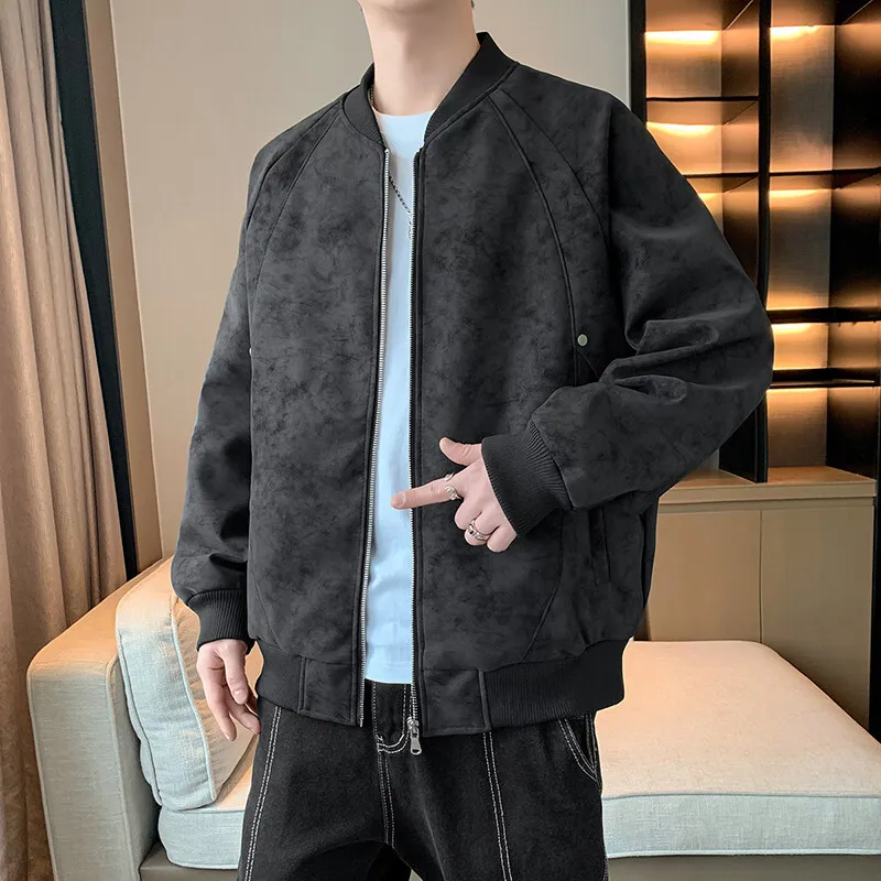

Весенняя новинка 987: Мужская замшевая куртка с отложным воротником, модная повседневная верхняя одежда с длинными рукавами для подростков