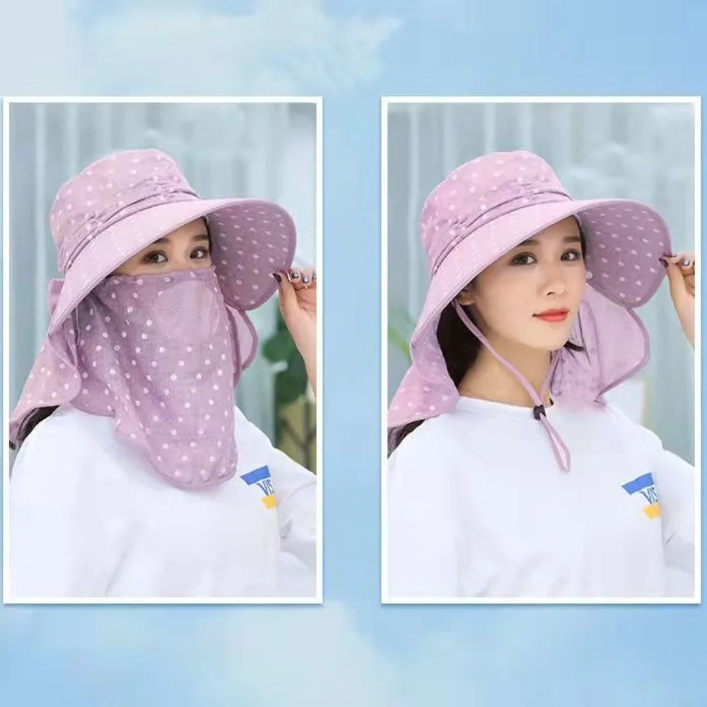 Gorro para recoger té de ala ancha a la moda, chal protector para el cuello, sombrero de cola de caballo para mujer, sombrero de trabajo agrícola Anti-uv, sombrero protector solar para las cuatro estaciones