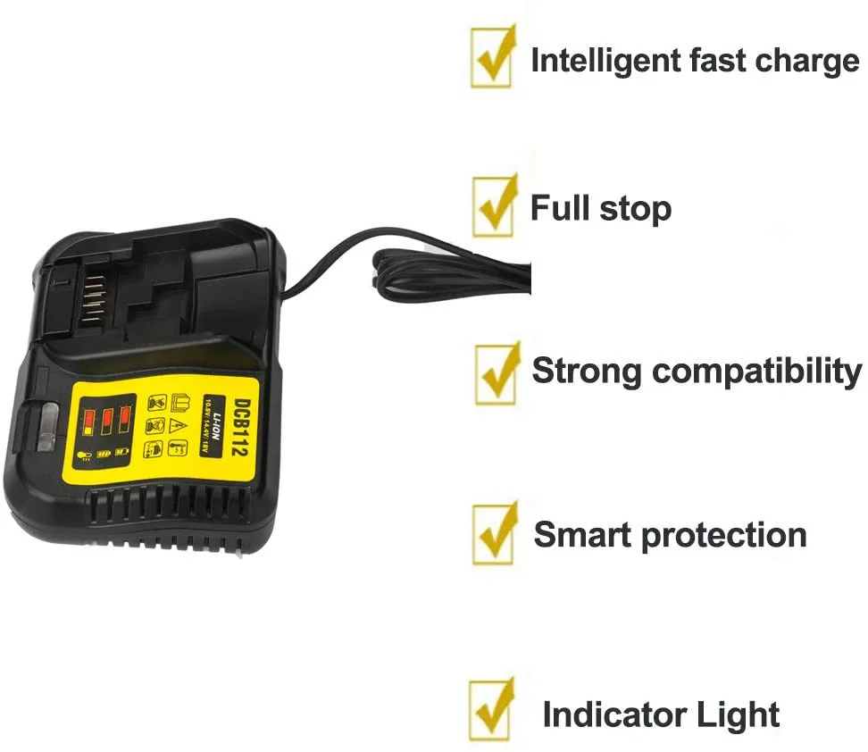 DCB112 Replacement Li-Ion Battery Charger for Dewalt Battery 12V 14.4V 18V 20V DCB200 DCB206 DCB205 DCB140