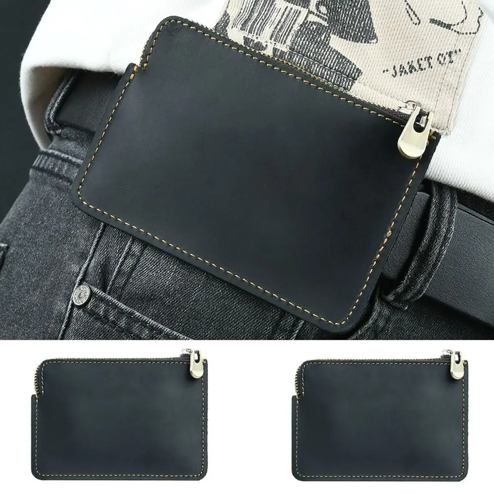 

Genuine Leather Men's Short Wallet Ultrathin Retro Belt Hanging Money Pouch Portable Multi Purpose Credit Card Holder Universal