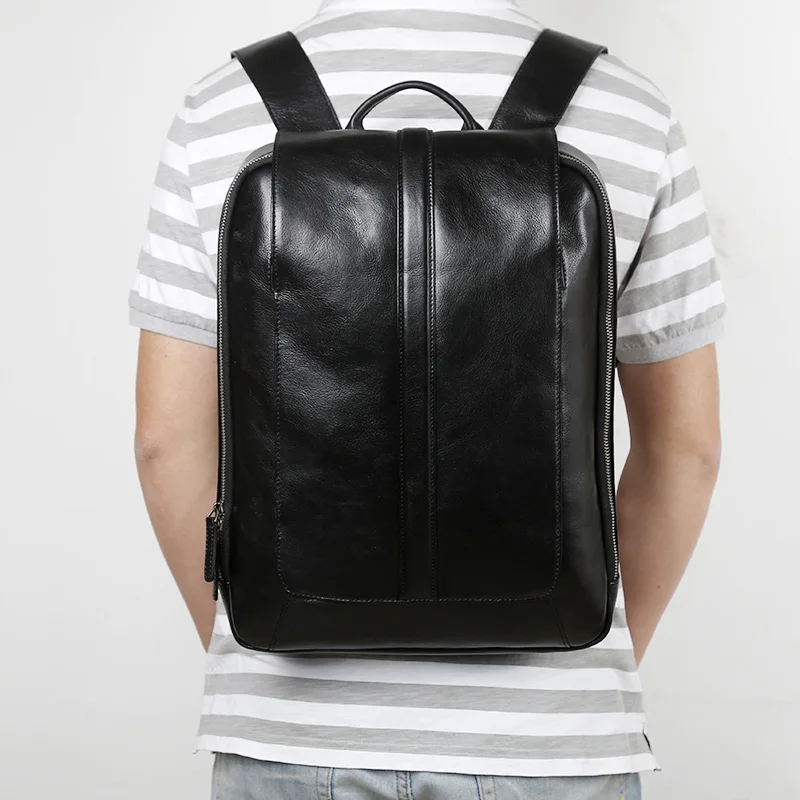 NZPJ Männer Leder Rucksack Natürliche Rindsleder Casual Computer Tasche Retro Hohe Kapazität Schule Tasche Trendy Männer Tasche Für 15,6 Zoll laptop – Detail 3