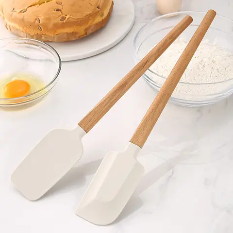 Espátula de silicona sin hornear con mango de madera, esparcidor de glaseado y jugo para pasteles, espátula para cocinar mantequilla y crema resistente al calor