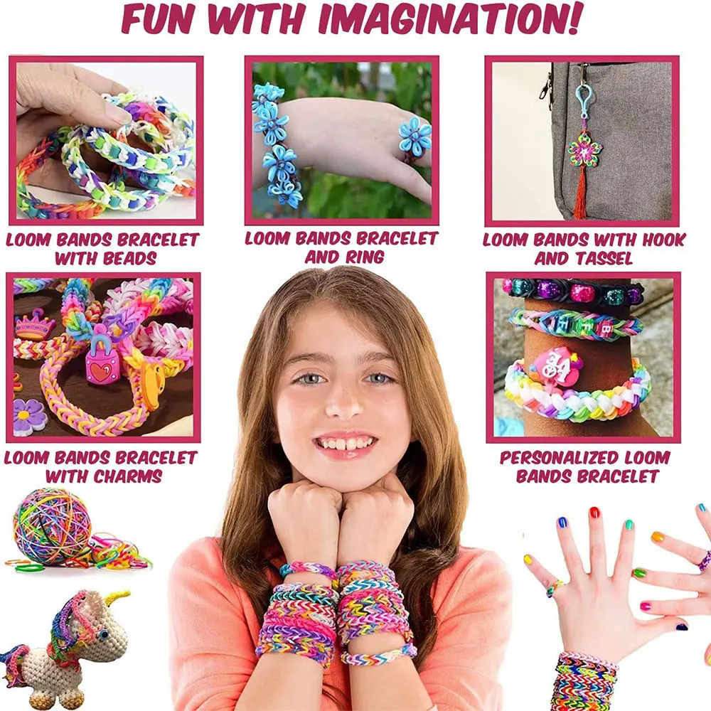 Creatieve Kleurrijke Loom Bands Set Regenboog Armband Maken Kit DIY Rubberen Band Geweven Armbanden Ambachtelijk Speelgoed Voor Meisjes Verjaardagscadeaus