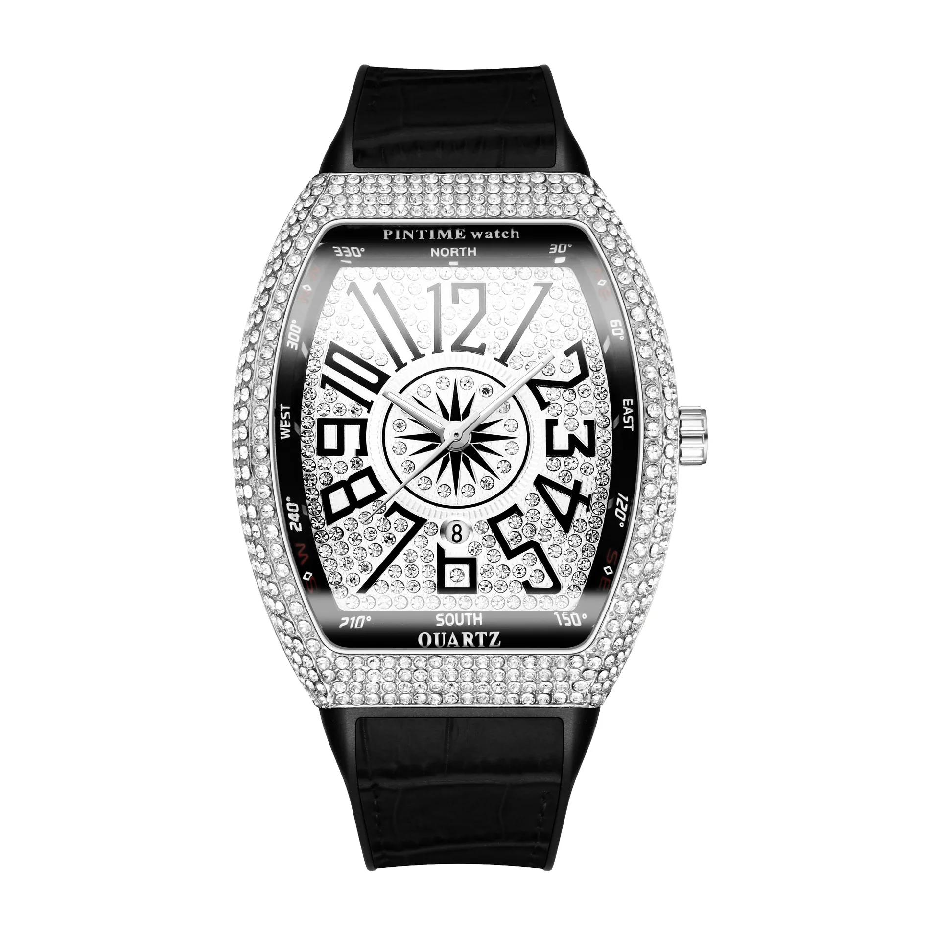 Men Luxury Watch Iced Out Diamond Bezel Moda Relógios Impermeável Shinning Quartz Relógio de pulso Corolful Leather Strap Clock