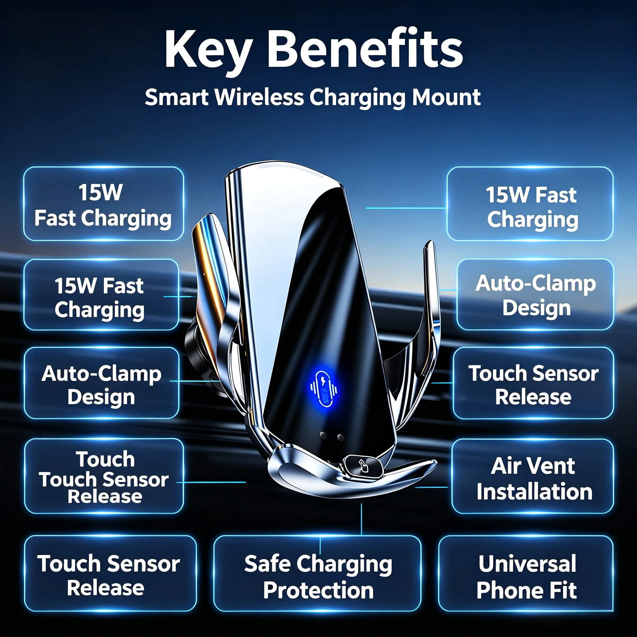 Car Wireless Phone Holder 15W Wireless Charging Car Air Vent Phone Mount for iPhone 15 14 13 12 Xiaomi Samsung