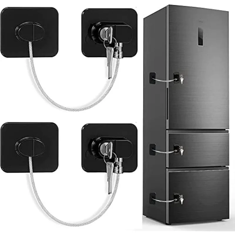 Fridge Lock Adhesive Refrigerator Cabinet Drawer Safety Lock with Keys No Drill for Freezer Door Black White