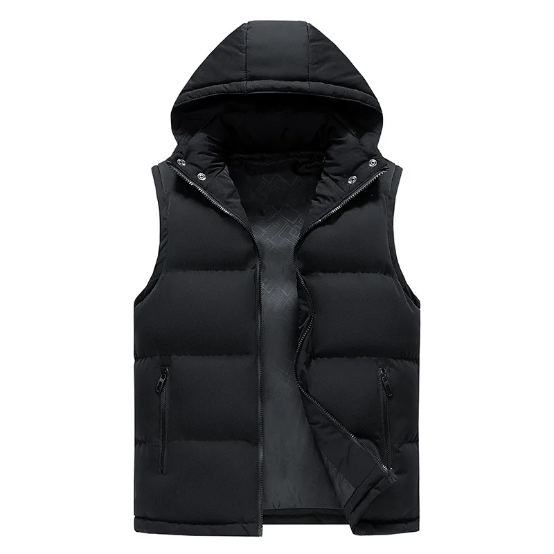 KIDWHXR Man Waistcoat Autumn Winter Slim Sleeveless Zipper Men Vest Jacket Simple Solid Outdoor Casual Male Hooded Vests