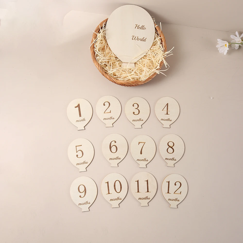 6 個木製バルーンマイルストーンマンスリーカード成長赤ちゃんの旅マイルストーン写真撮影小道具誕生日赤ちゃん両面