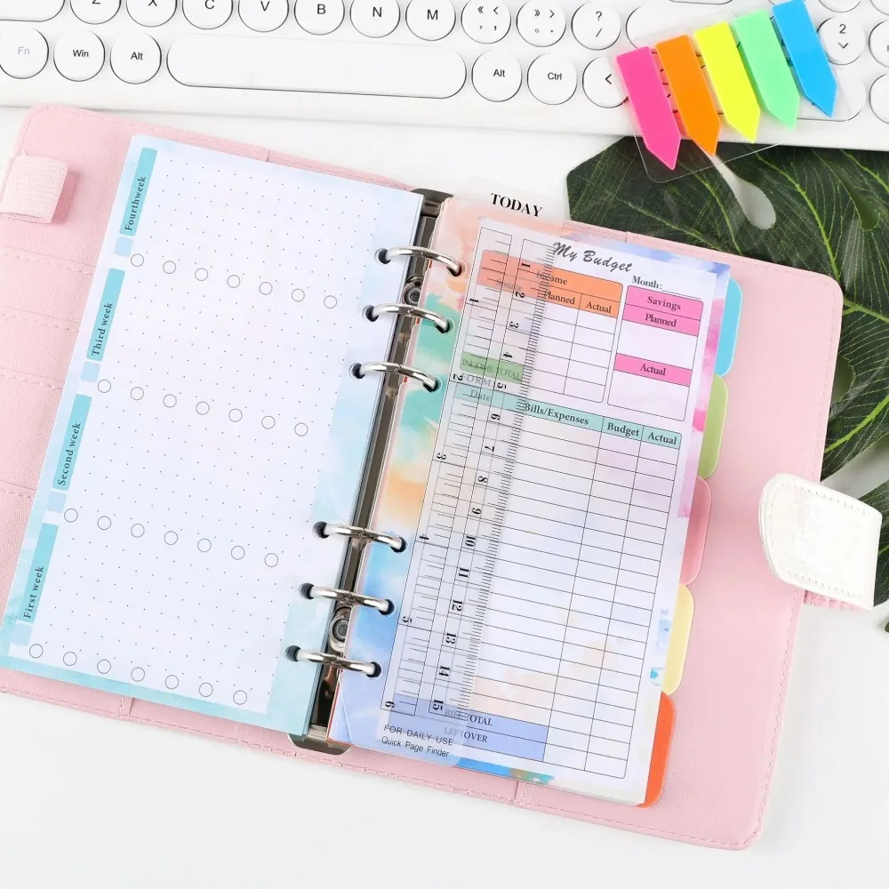 2025 A6 صفحة الميزانية دفتر أوراق فضفاضة شحن مجلد حلزوني أسبوعي شهري الصفحات الداخلية منظم التمويل Planner249