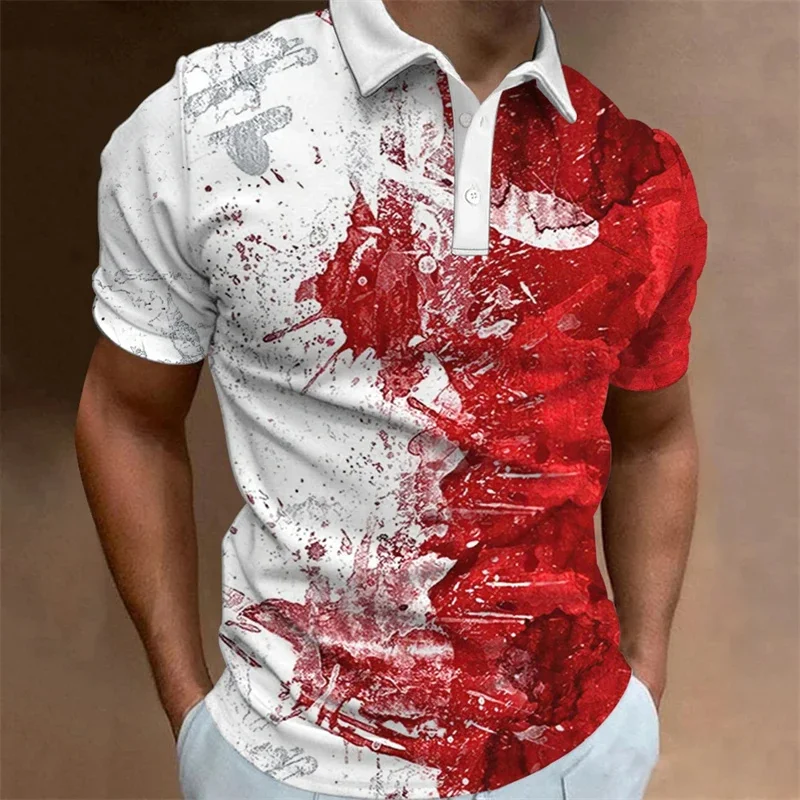 3D Printed Color Block Polo Shirt Men Colorful Graphic T-Shirts Fashion Casual Loose Street Lapel Tops Short Sleeve Button Tees - Image 2