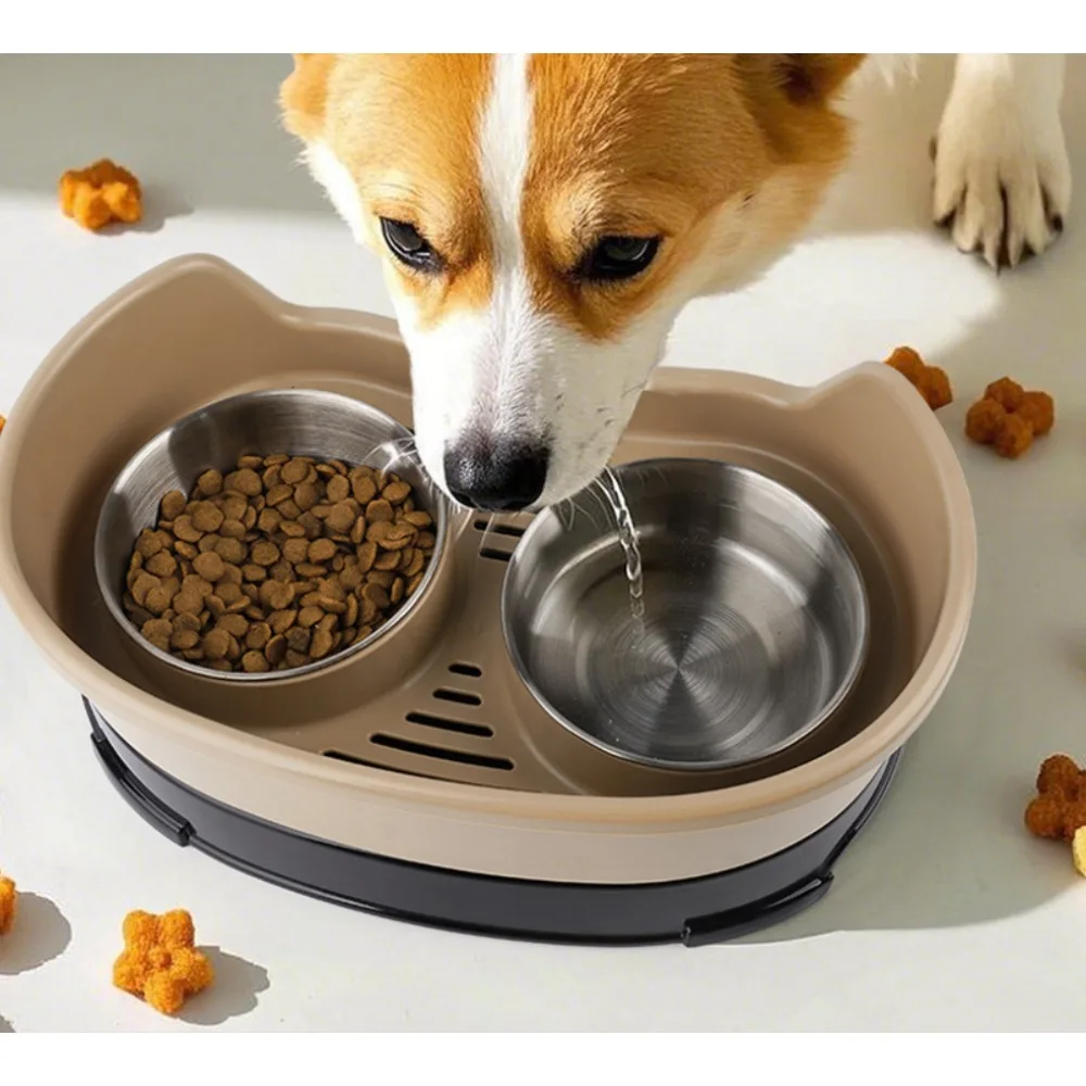 

Stainless Steel Dog Bowl Feeding Basin Water Bowl with Baffle Non-slip Pet Double Bowl Eating and Drinking Water Supplies