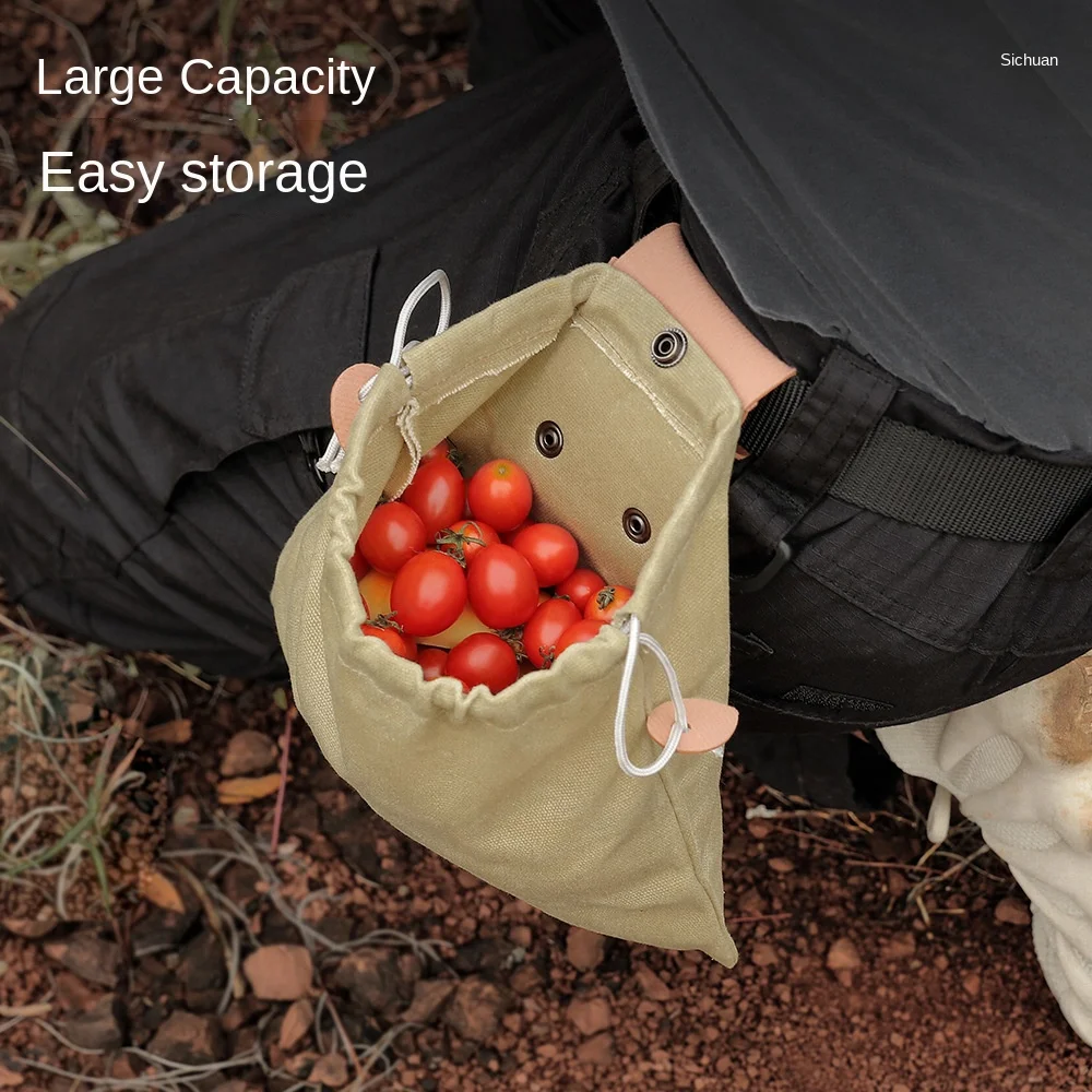 Outdoor Foraging Bag Fruit Picking Bag Waist Hanging Tools Fanny Pack Bag Bundle Pocket Folding Canvas Tools Storage Bag