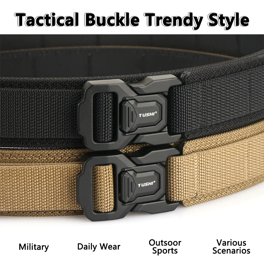 TUSHI  Military Belt for Men Sturdy Nylon Metal Buckle Police Duty Belt Tactical Outdoor Girdle Multifunctional IPSC Accessories