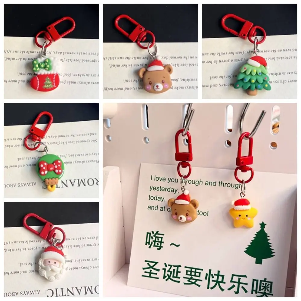 Christmas Tree Xmas Santa Claus Pendant Elk Socks Christmas Resin Key Chain Backpack Charms Korean Style DIY Chain Pendant