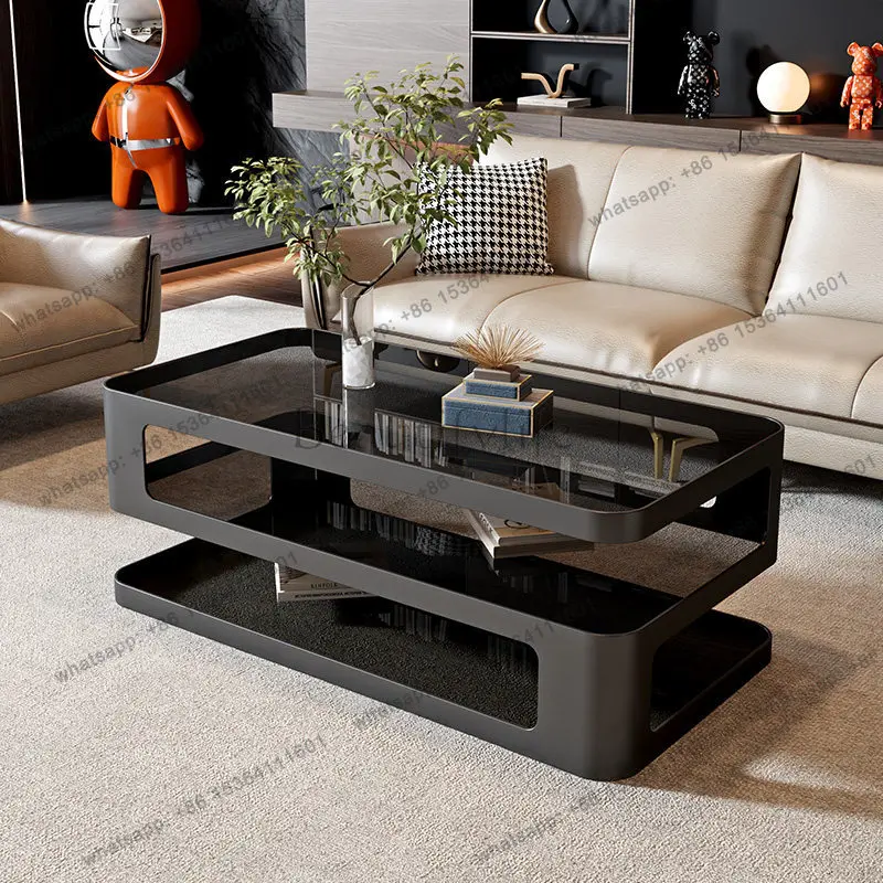 YJ Glass Unique Side Table Minimalist Transparent Aesthetic Transform Coffee Table Storage Living Room Meubles Salon Furniture