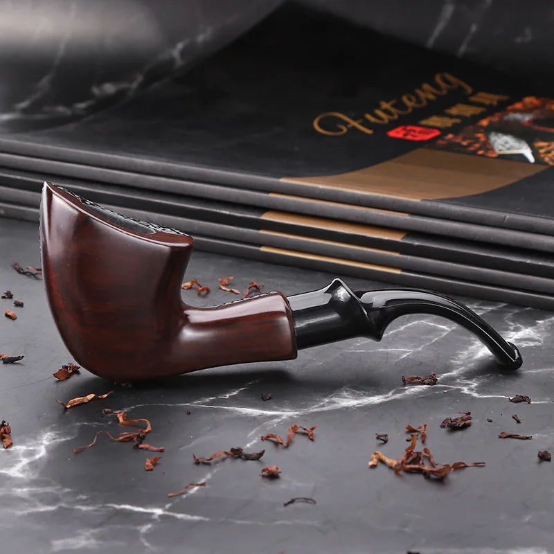 Ebony Wood 9mm Filter Flue Tobacco Pipe Retro Gentleman Bent Type Handle Handmade Smoking Pipe With Accessory Dad\'s Gift