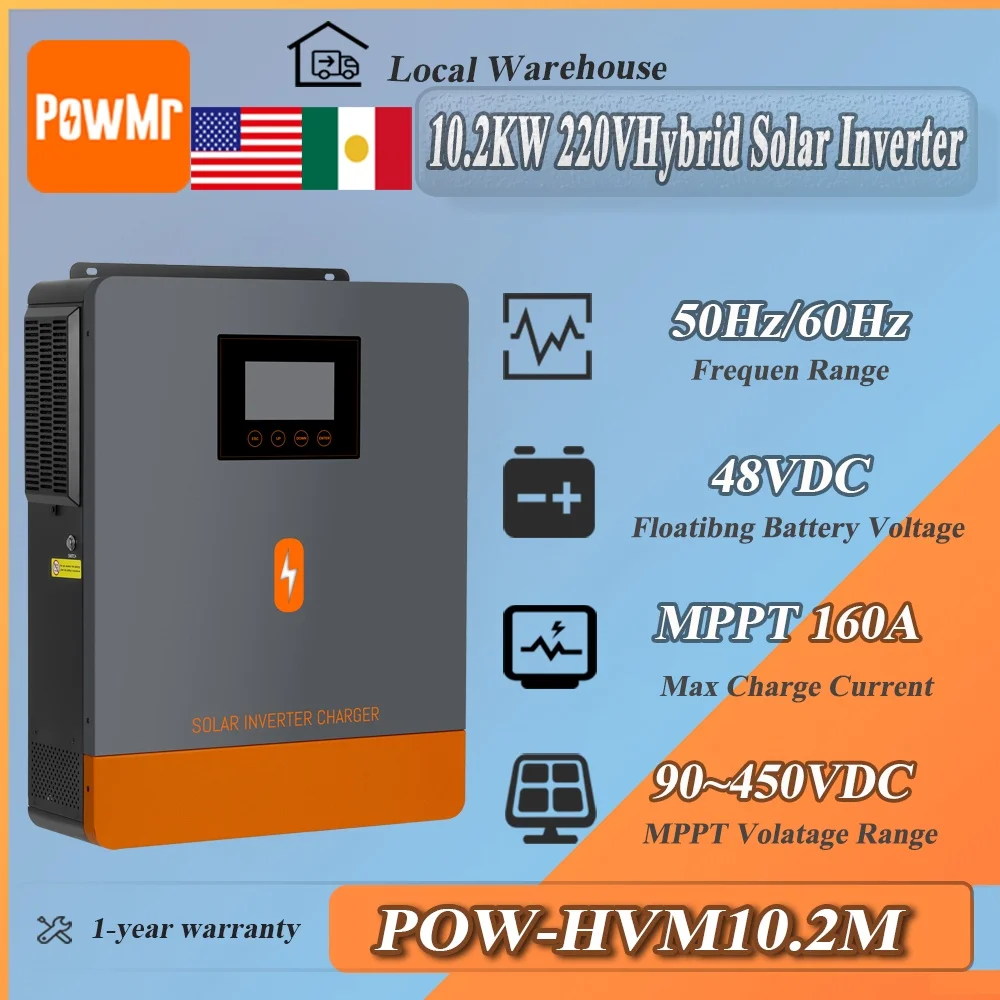 PowMr 48DC 10.2KW Inverter Pure Sine Wave Hybrid Inverter 220V with 160A MPPT Solar Controller Dual AC & Dual PV Interface