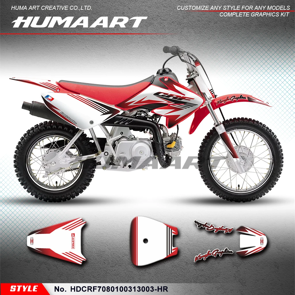 HUMAART Motorcycle Graphics Motorcycle Stickers Kit for Honda CRF 70 2003-2013 & CRF 80 100 2004-2010,  HDCRF7080100313003-HR