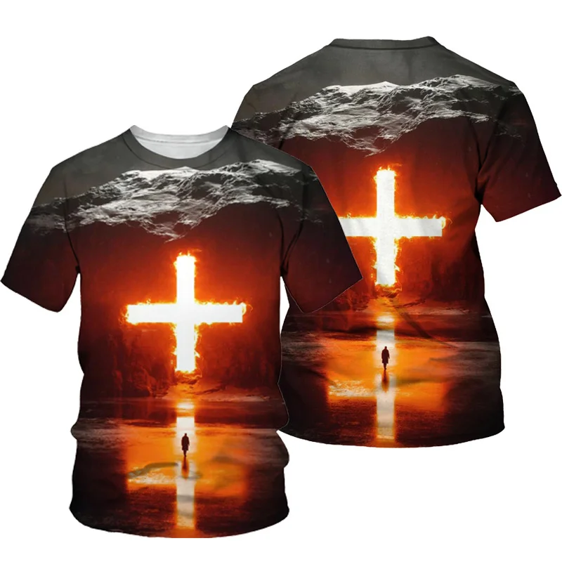 New Summer 3D God Jesus Printing T Shirt Christianity Belief Graphic Short Sleeves For Men Kid Fashion Tee Unisex Harajuyku Tops