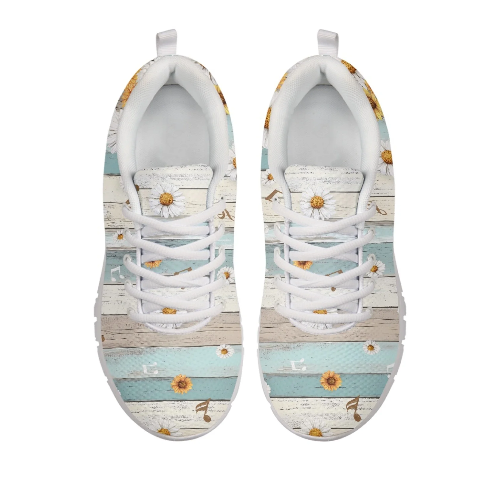 Coloranimal Daisy Music Notes Plank Running Shoes Mesh & EVA Sole Sports Tennis Shoes Soft Running Sneakers for Womens