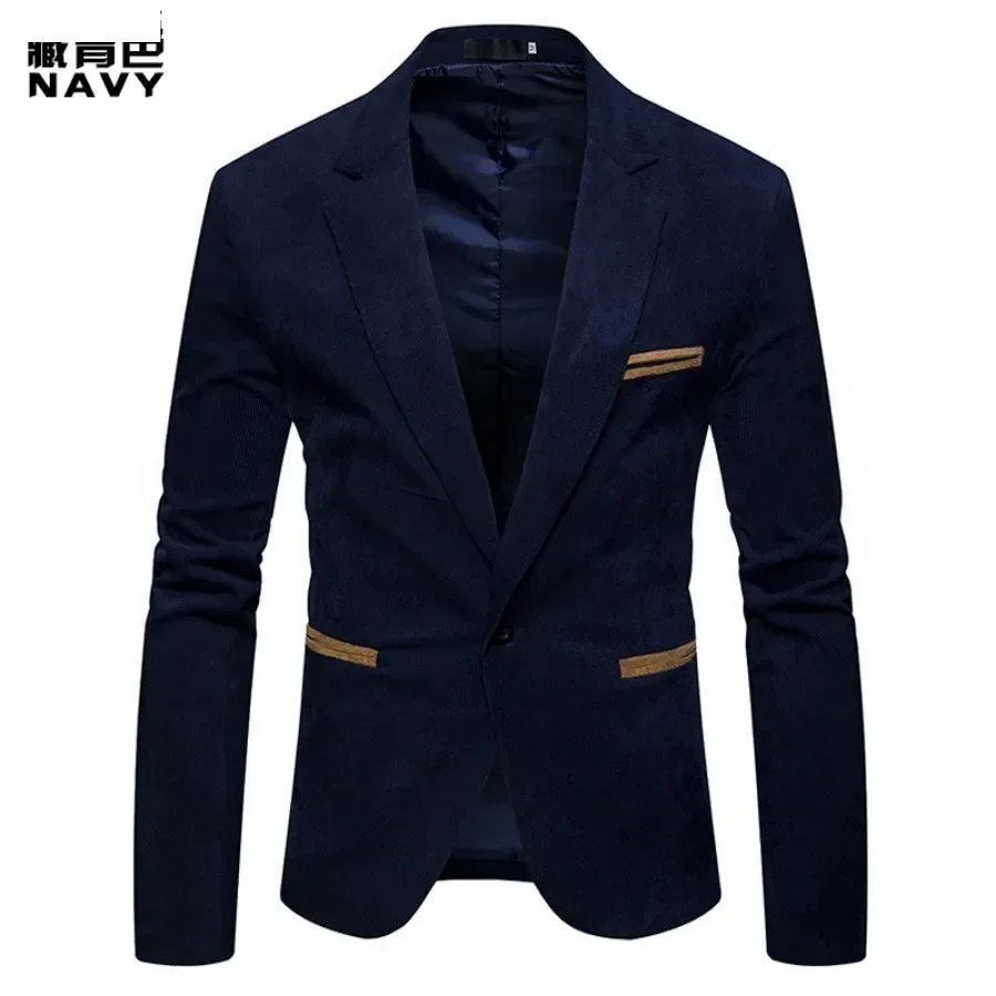 New High Quality Men's Leisure Corduroy Blazers Jacket Fashion Patchwork Single Button Casual Slim Suit Jacket for Men Clothing