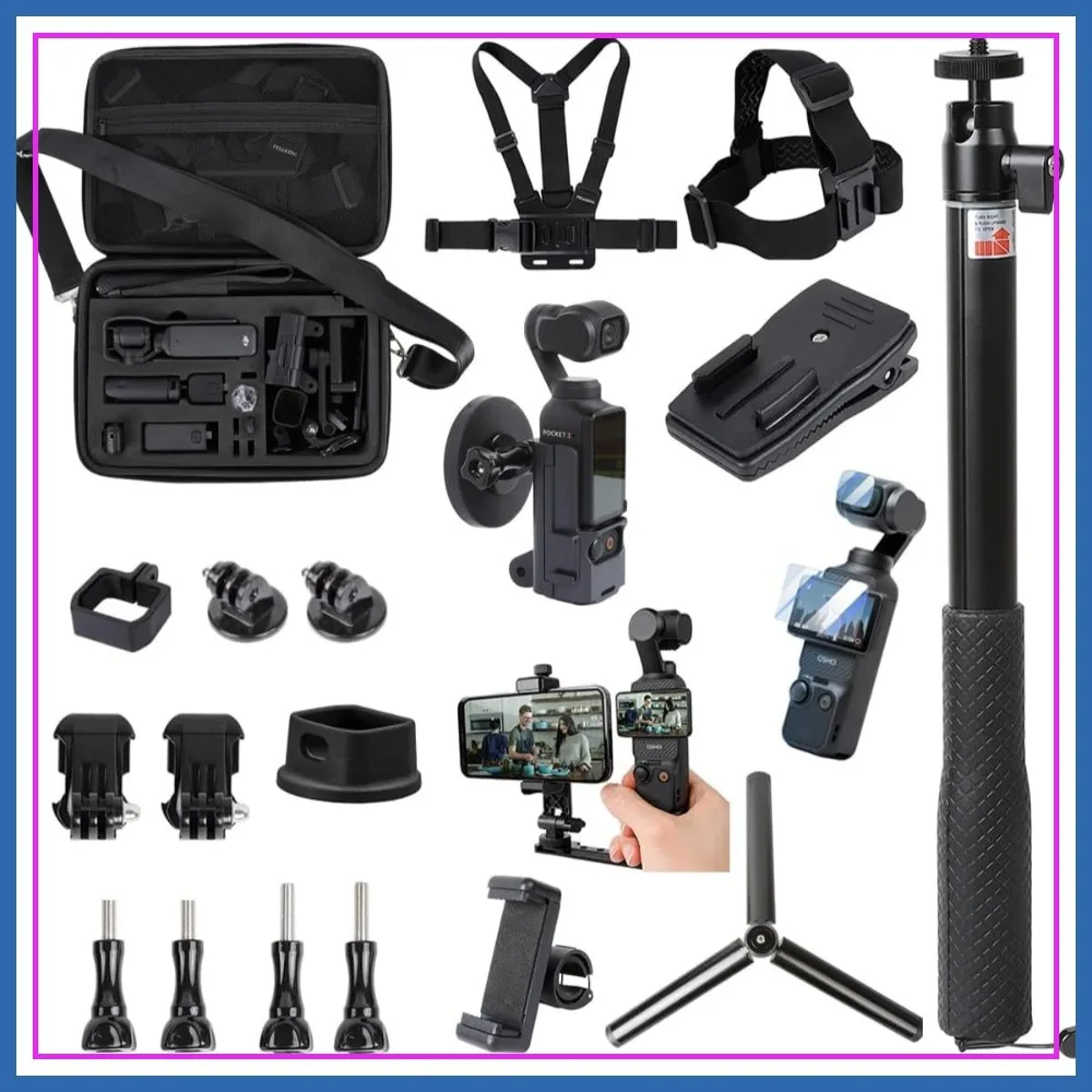 

21 in 1 Accessories Kit for OSMO Pocket 3, Including Hard Shell Case, Magnetic Mount, Selfie Stick, Tripod, and More