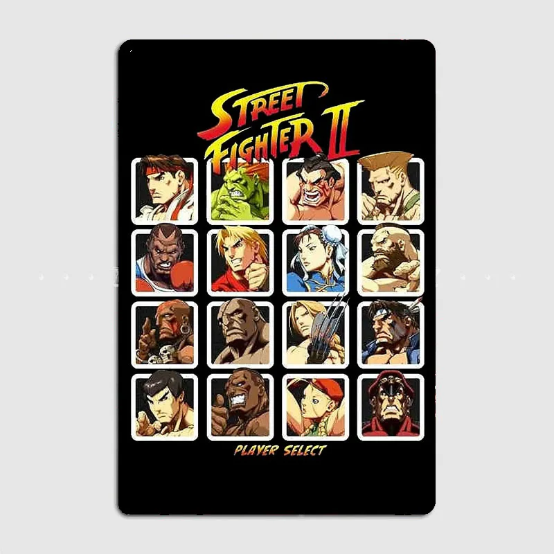 Street Fighter 2 Player Select Retro Poster Metal Sign Garage Wall Decor Room Decoration Custom Tin Home Decor