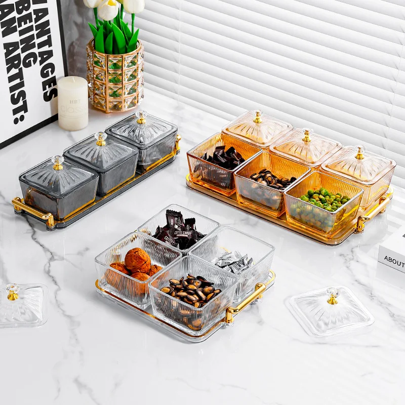 

Ins Nordic Light Luxury Glass Divided Snack Plate Fruit Dish Storage Tray For Dried Fruit Candy KTV Attractive