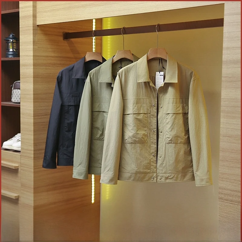 

Faionable Men's Commuter Jaet with Stand Collar And Vertical Texture Design Versatile Spring Autumn Outerwear