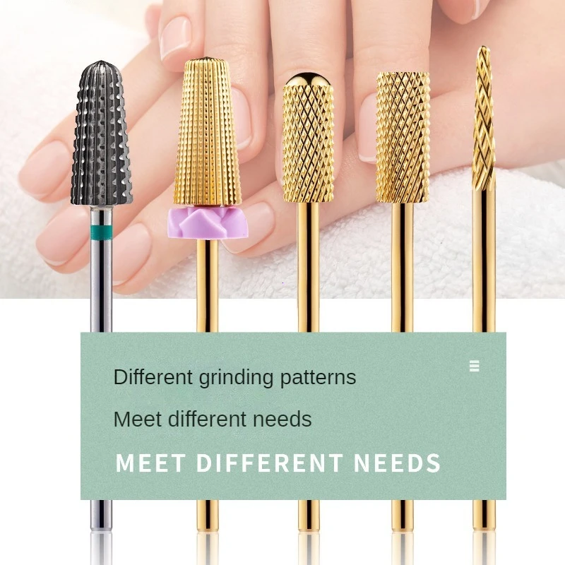 1pc Gold Tungsten Nail Drill Bits 5 in 1 Carbide Milling Cutter for Manicure Machine Pedicure Files Tools Accessories