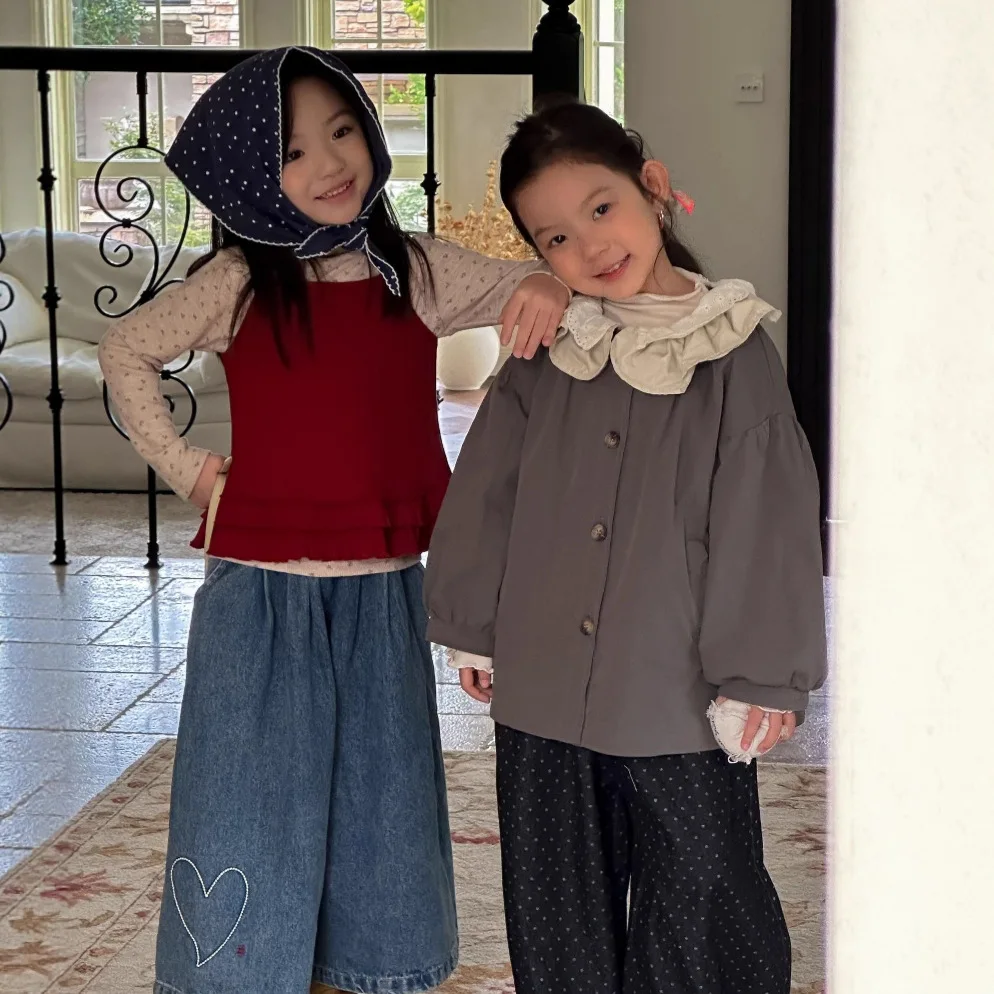 خريف 2025 طقم علوي كوري كاجوال بأكمام طويلة مكون من قطعتين بنطال ذو قصة أرجل واسعة طقم بناتي #4