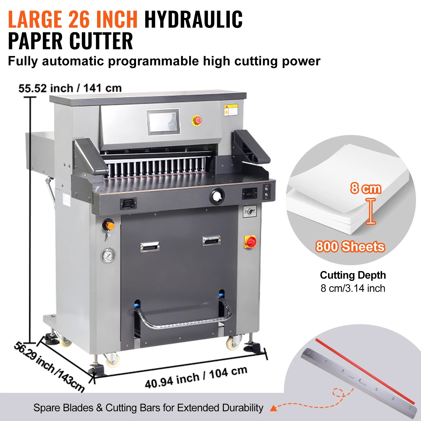 SucceBuy Electric Hydraulic Paper Cutter 19/26in Cutting Width Heavy Duty Electric Paper Trimmer Touchscreen Numerical Control