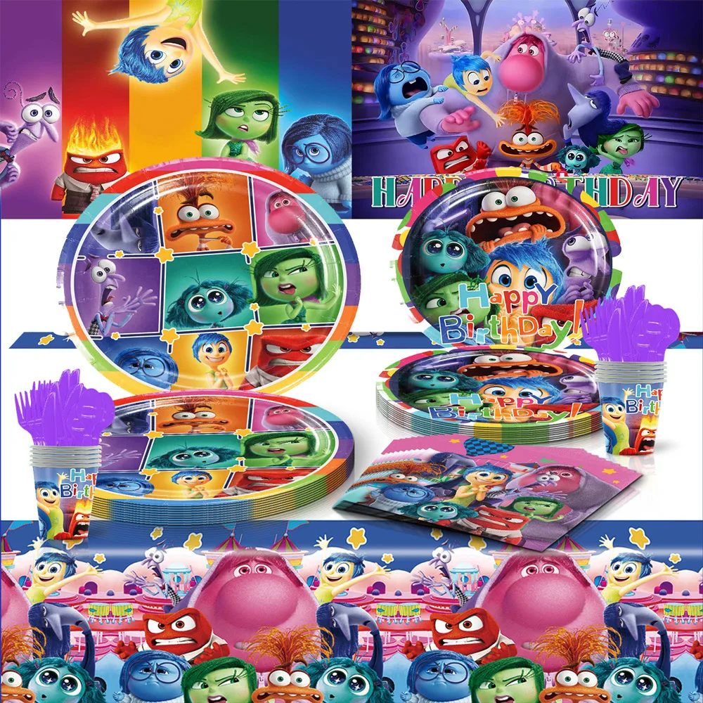 

Cartoon Inside Out Theme Birthday Party Supplies Disposable Tableware Set Plates Background Baby Shower For Children's Toy Gifts