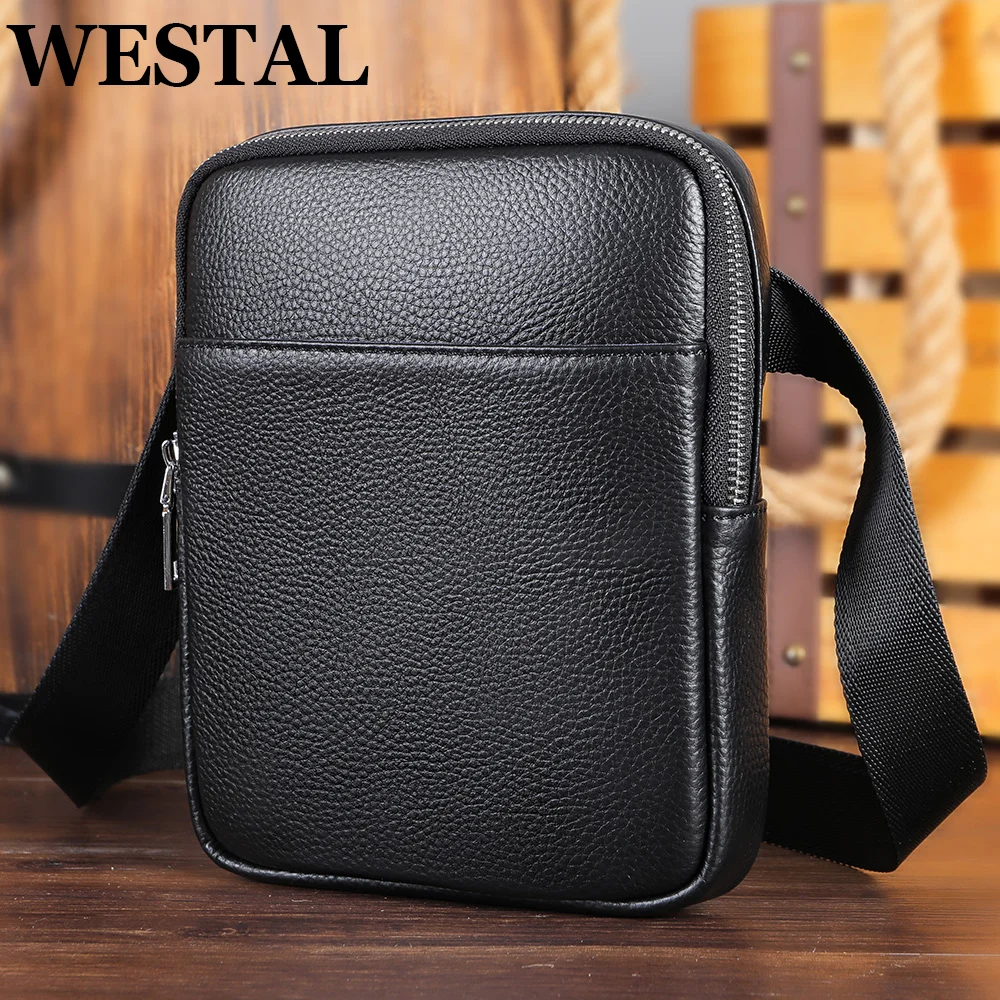 WESTAL Men's Shoulder Bag for Men Genuine Leather  Vintage Crossbody Bag for Men Zipper Messenger Bag