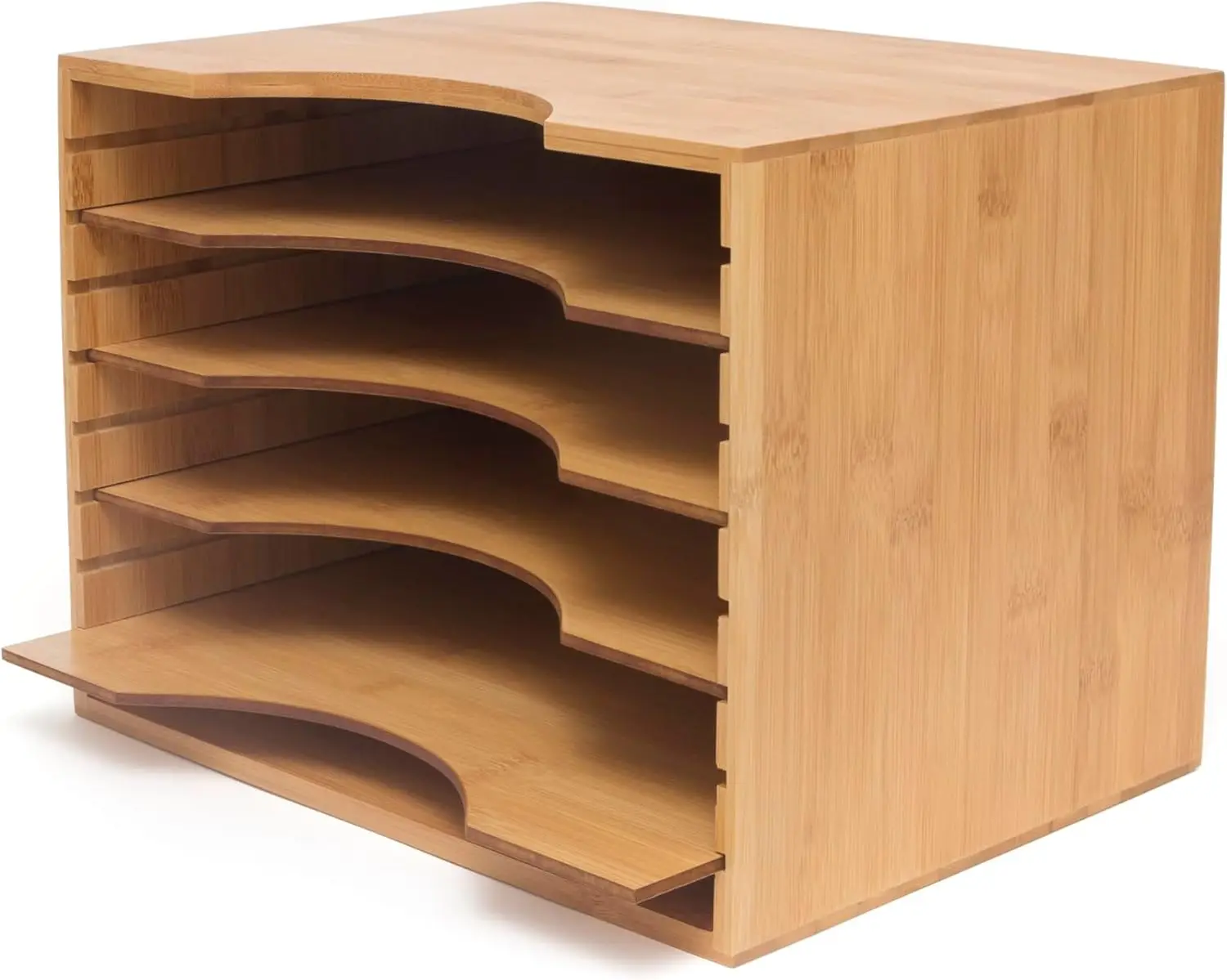 

Bamboo Wood File Organizer with 4 Adjustable Dividers, Holds Letter-Sized Paper, Natural Storage Solution