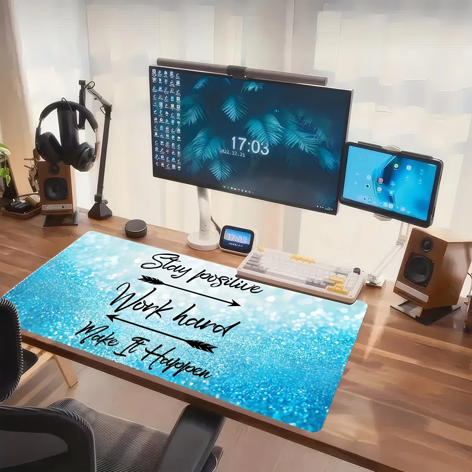 Positive Motivation Stay Positive Work Hard Oversized Desk Mat Non-Slip Rubber Computer Mouse Pad for Gaming Office