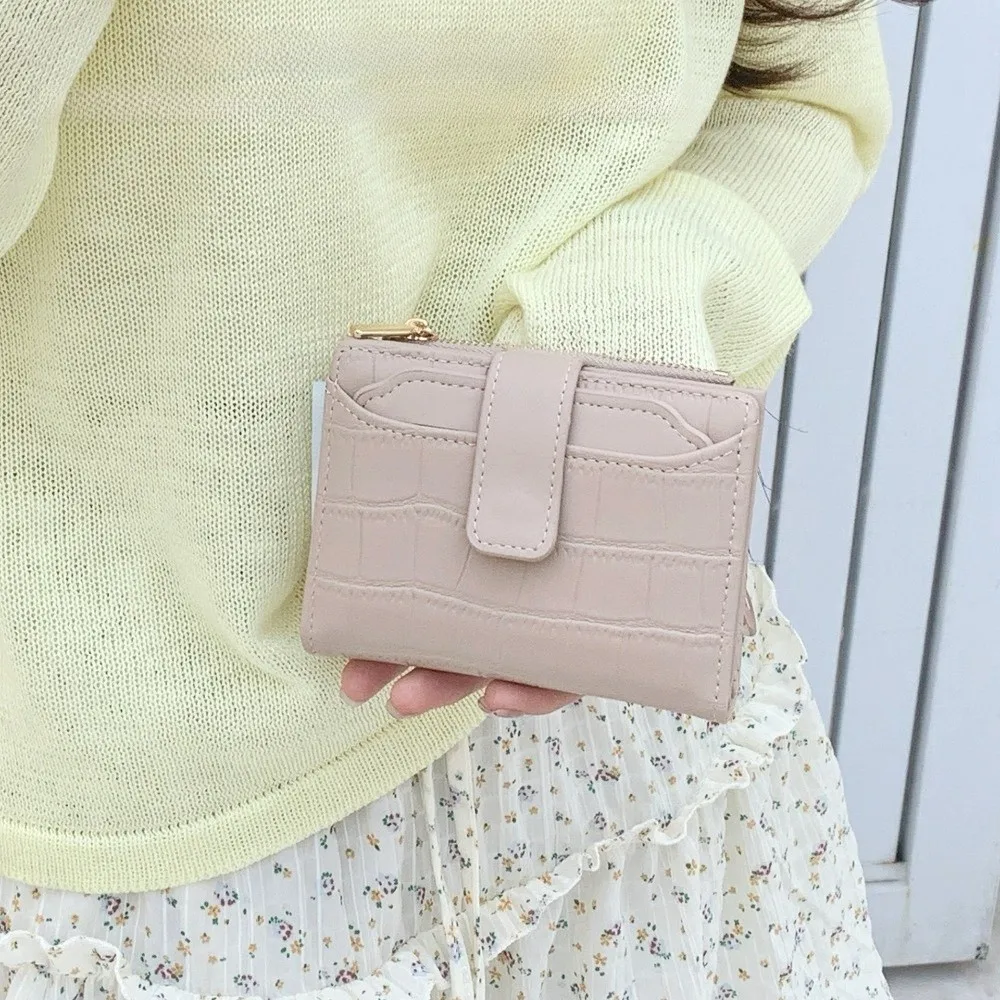 

Модный однотонный складной кошелек с несколькими картами, классический женский короткий кошелек на молнии, двойная сумка для карт из искусственной кожи для покупок