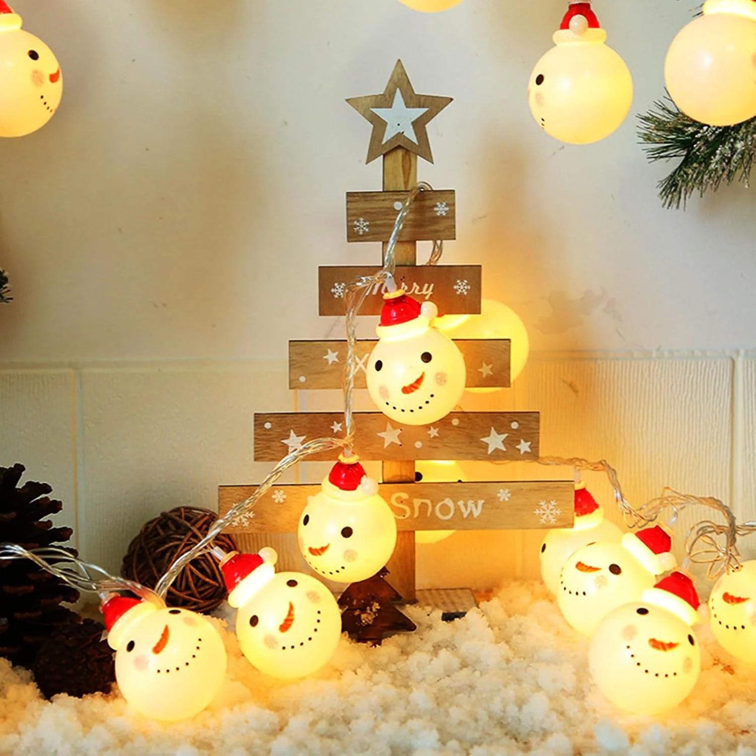 1pc 10/20 LED Fairy Lights Snowman/Bear/Joker Christmas Lights Battery Powered For Xmas Tree Party Window Christmas Decoration